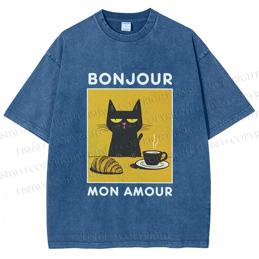 Unisex Bonjour Mon Amour Printed Washed Tee