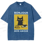 Unisex Bonjour Mon Amour Printed Washed Tee