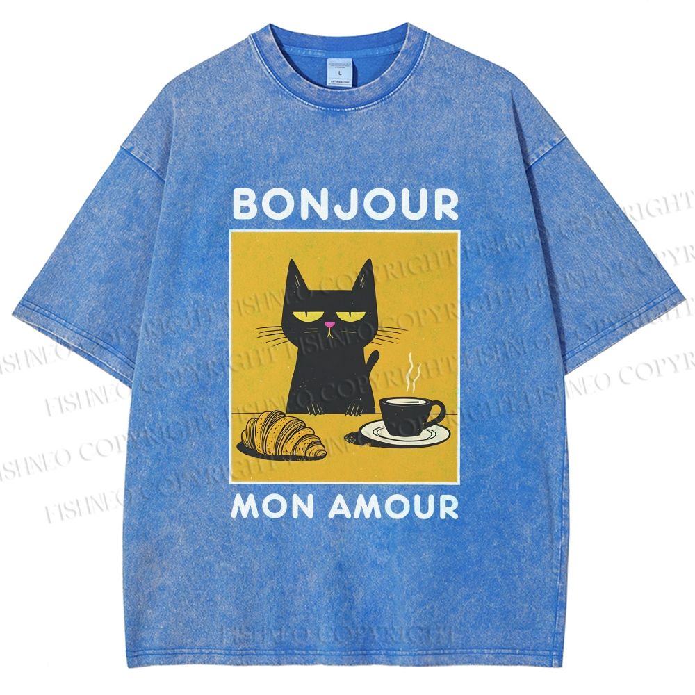 Unisex Bonjour Mon Amour Printed Washed Tee