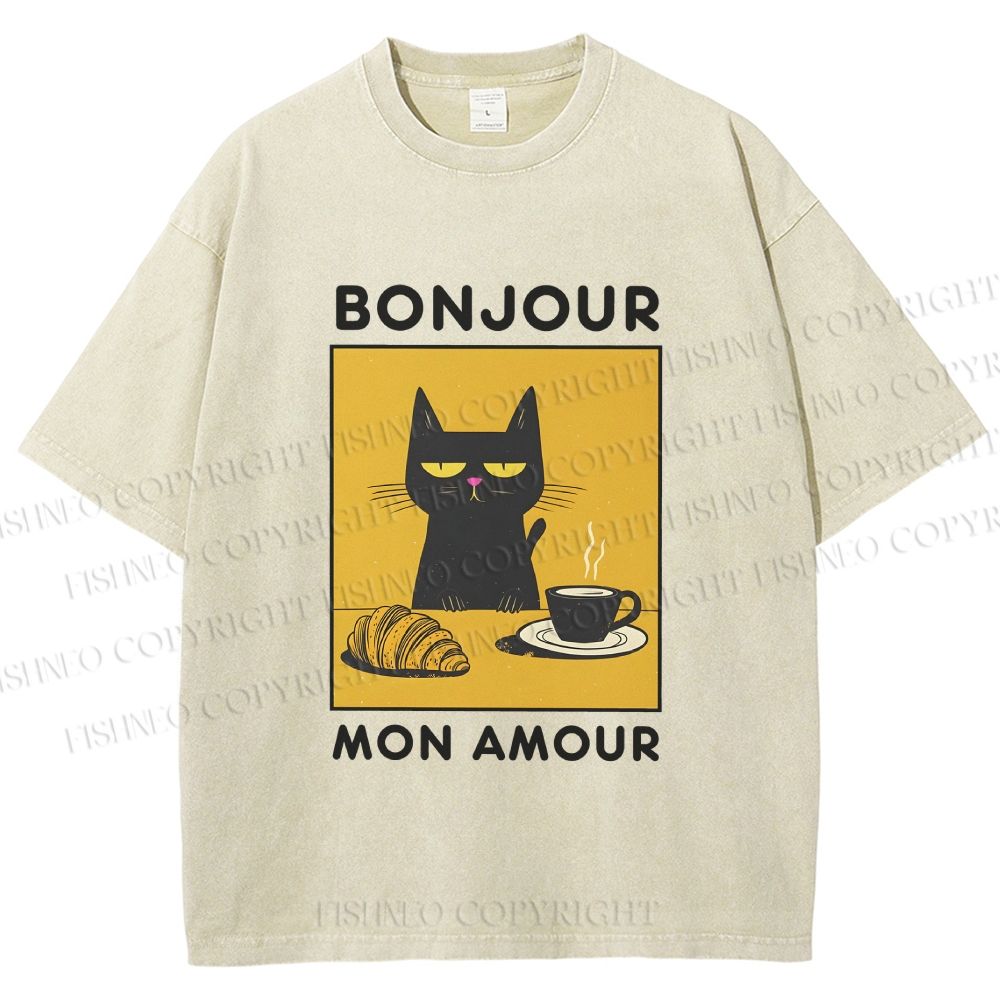 Unisex Bonjour Mon Amour Printed Washed Tee