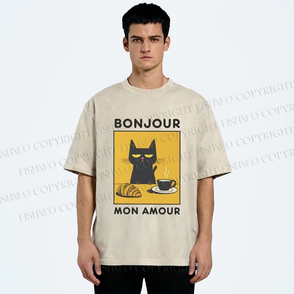Unisex Bonjour Mon Amour Printed Washed Tee