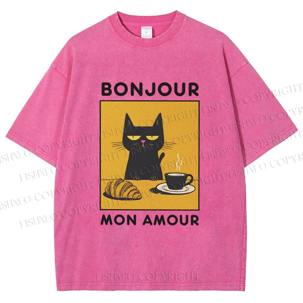 Unisex Bonjour Mon Amour Printed Washed Tee