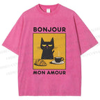 Unisex Bonjour Mon Amour Printed Washed Tee