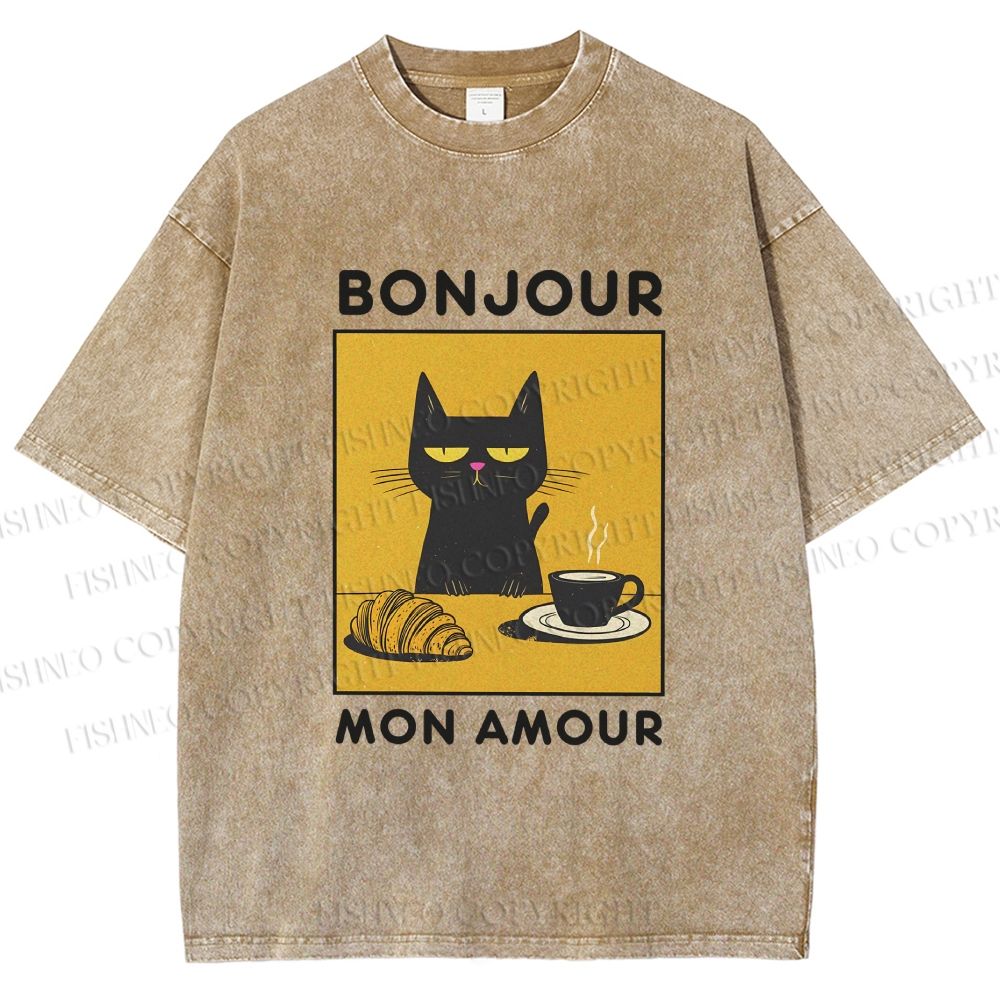 Unisex Bonjour Mon Amour Printed Washed Tee