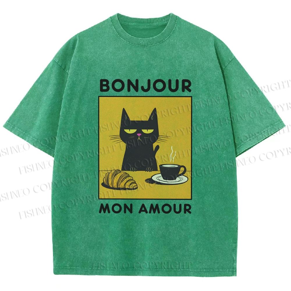Unisex Bonjour Mon Amour Printed Washed Tee