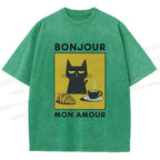 Unisex Bonjour Mon Amour Printed Washed Tee