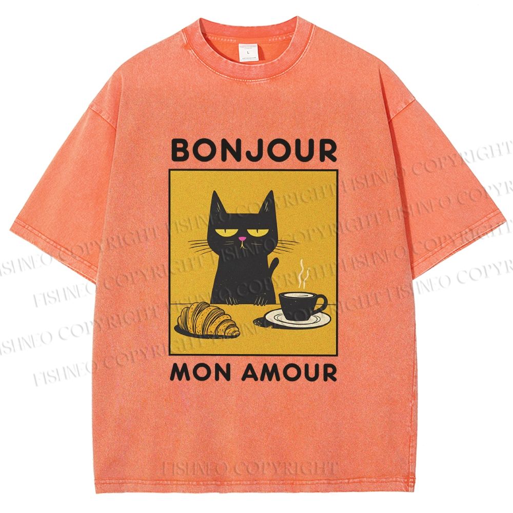 Unisex Bonjour Mon Amour Printed Washed Tee