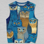 Unisex Blue Owls Printed Tank Top