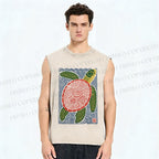 Unisex Vintage Line Style Turtle Printed Washed Tank Top