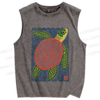 Unisex Vintage Line Style Turtle Printed Washed Tank Top