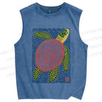 Unisex Vintage Line Style Turtle Printed Washed Tank Top