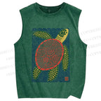 Unisex Vintage Line Style Turtle Printed Washed Tank Top