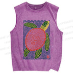 Unisex Vintage Line Style Turtle Printed Washed Tank Top