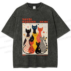 Unisex Yayoi Kusama Cats With Dots Printed Washed Tee