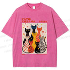 Unisex Yayoi Kusama Cats With Dots Printed Washed Tee