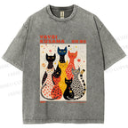 Unisex Yayoi Kusama Cats With Dots Printed Washed Tee