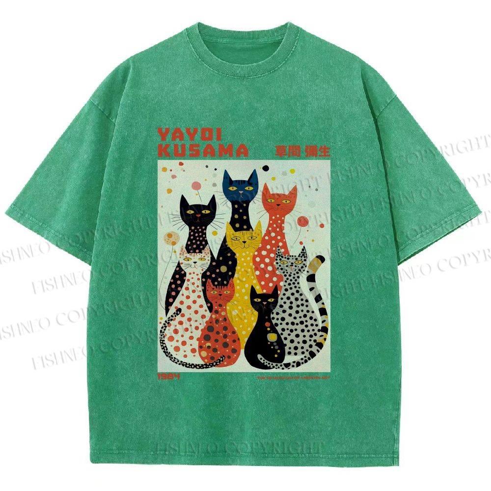 Unisex Yayoi Kusama Cats With Dots Printed Washed Tee