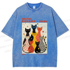 Unisex Yayoi Kusama Cats With Dots Printed Washed Tee