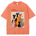 Unisex Yayoi Kusama Cats With Dots Printed Washed Tee