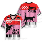Retro Jazz Club Cat Printed Jersey Shirts