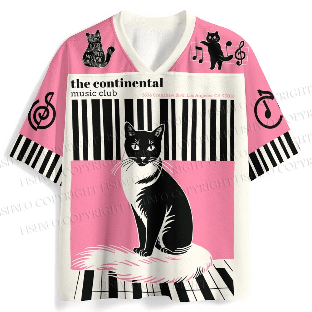 Retro Music Club Cat Printed Jersey Shirts