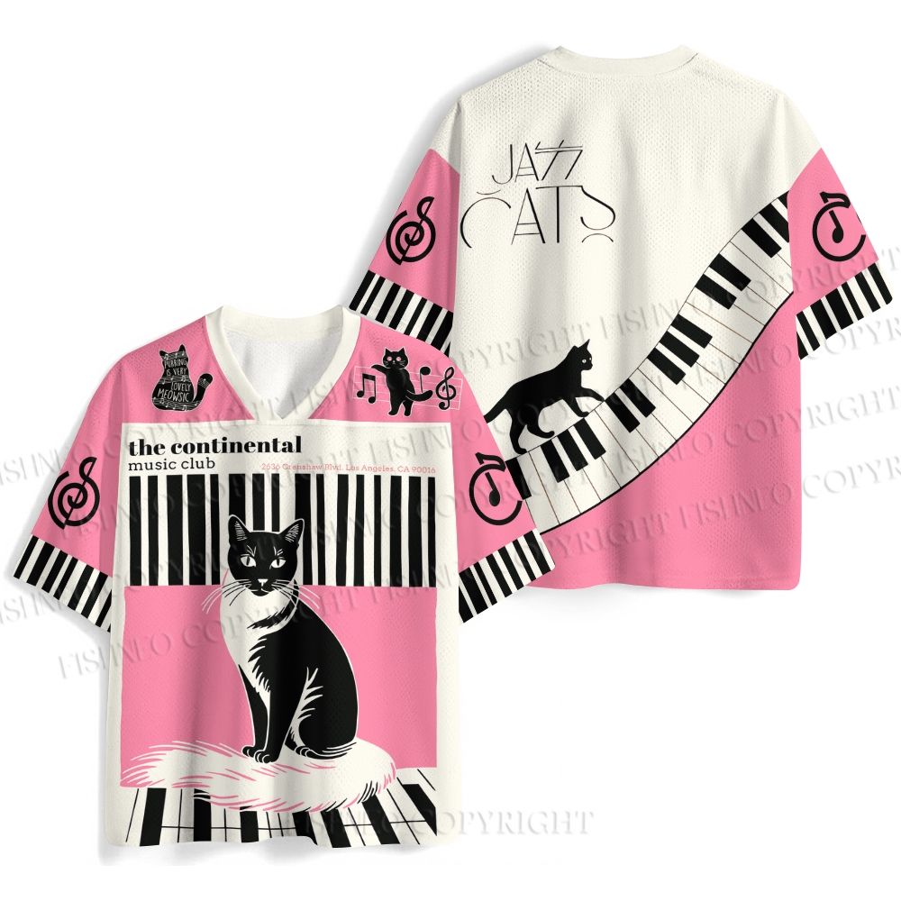 Retro Music Club Cat Printed Jersey Shirts