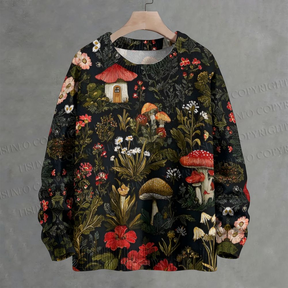 Fishneo Enchanted Forest Mushroom Crew Neck Sweater