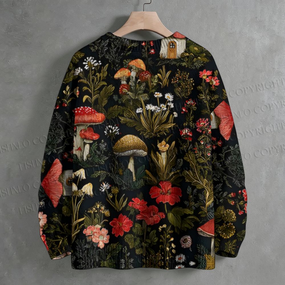 Fishneo Enchanted Forest Mushroom Crew Neck Sweater