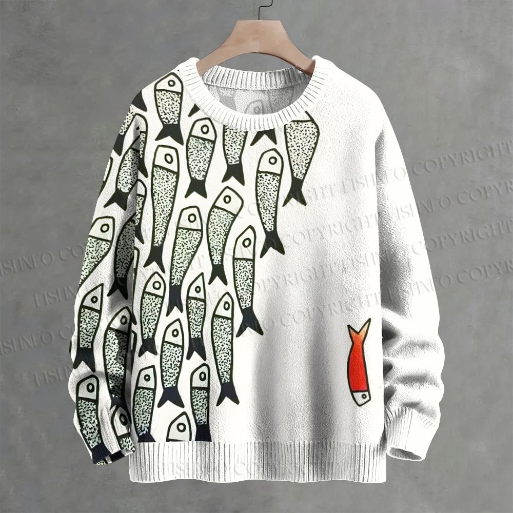 Sardines Printed Crew Neck Sweater