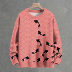 Japanese Vintage Wave Koi Printed Crew Neck Sweater