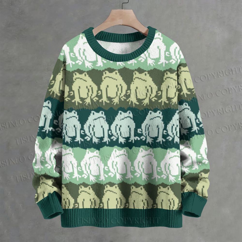 Funny Frog Print Crew Neck Sweater