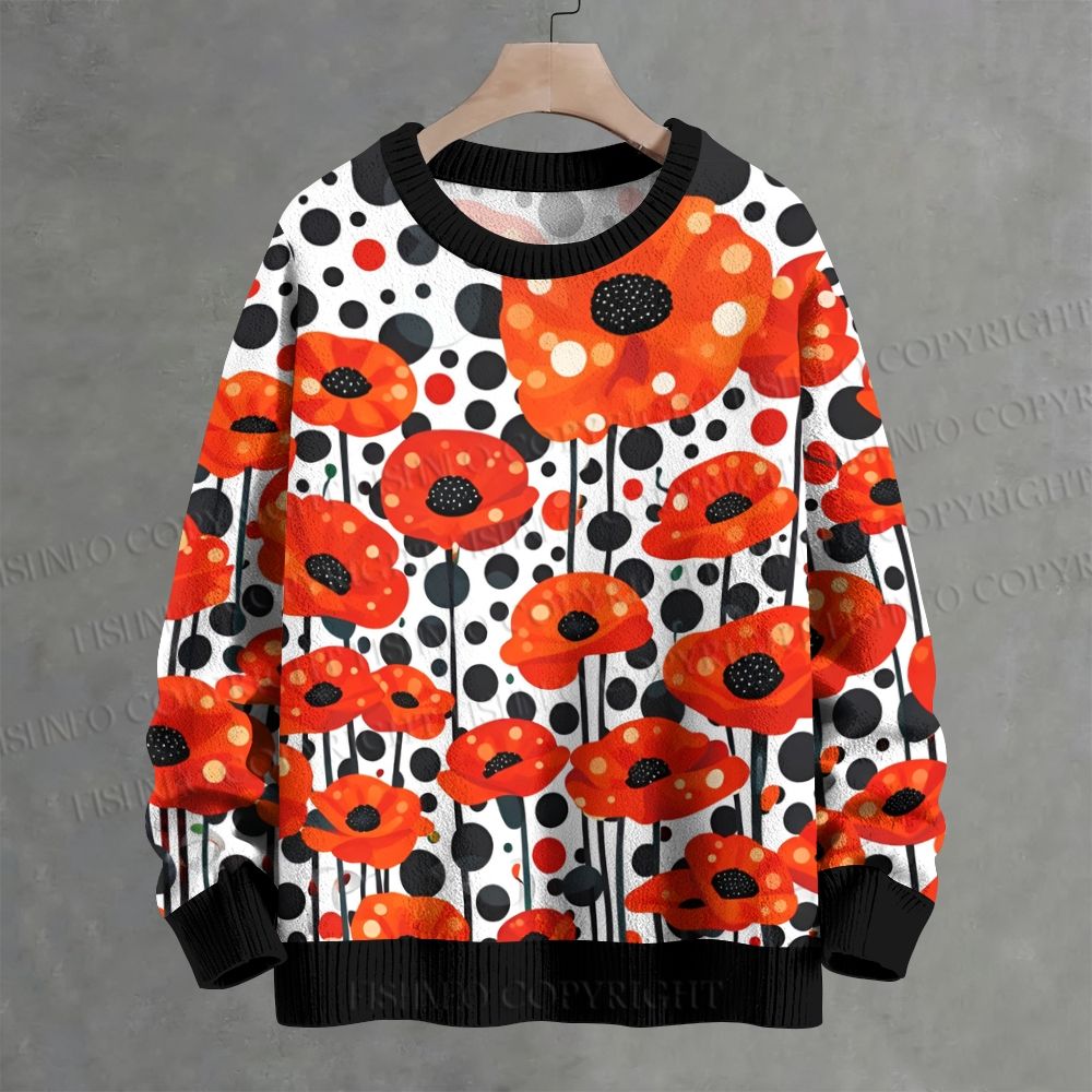 Japanese Yayoi Kusama Flower Crew Neck Sweater
