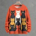 Cats Family Sit in Line Crew Neck Sweater