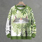 Chubby Cat in Leaves Crew Neck Sweater
