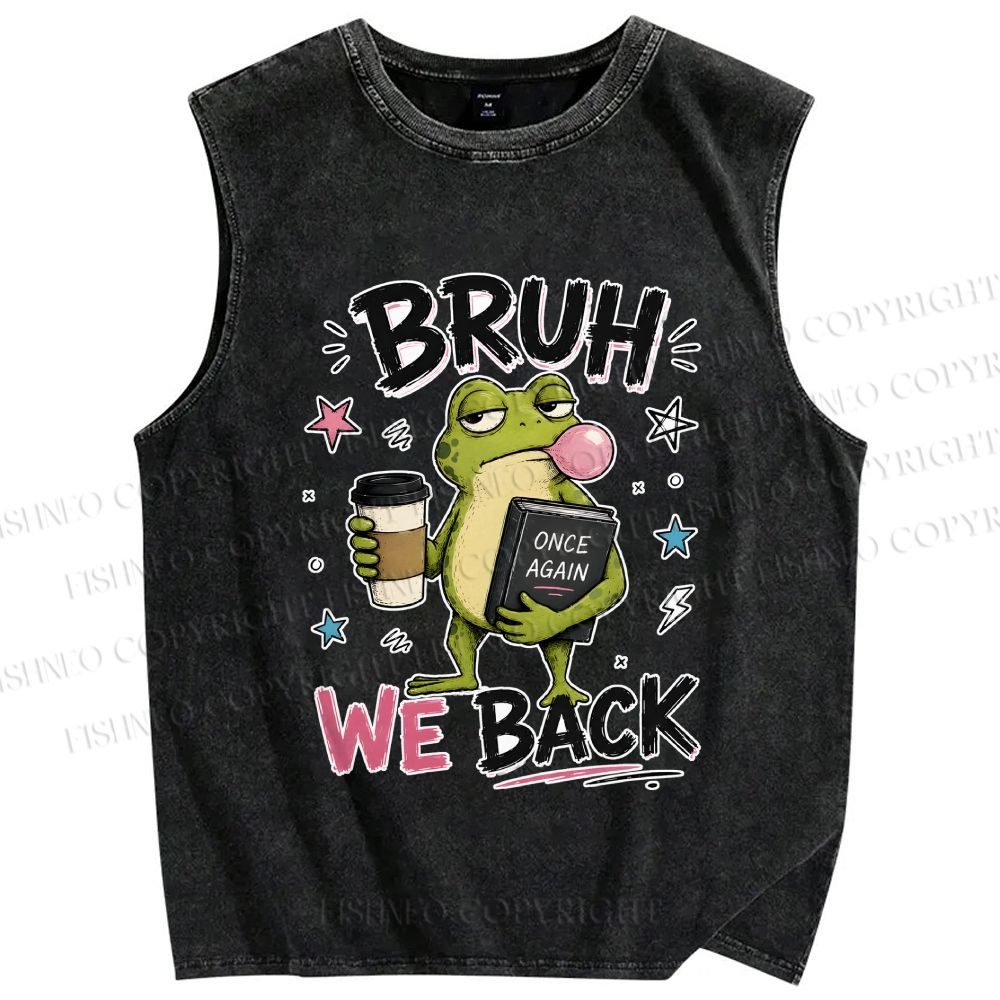 Unisex Bruh Frog We Back Printed Washed Tank Top