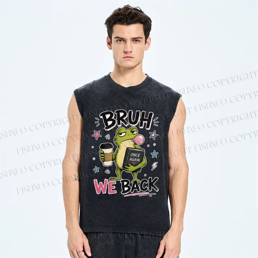 Unisex Bruh Frog We Back Printed Washed Tank Top