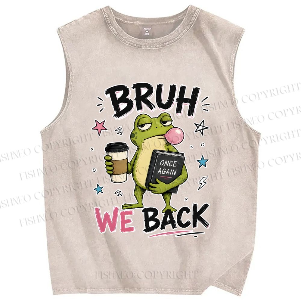 Unisex Bruh Frog We Back Printed Washed Tank Top