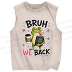Unisex Bruh Frog We Back Printed Washed Tank Top