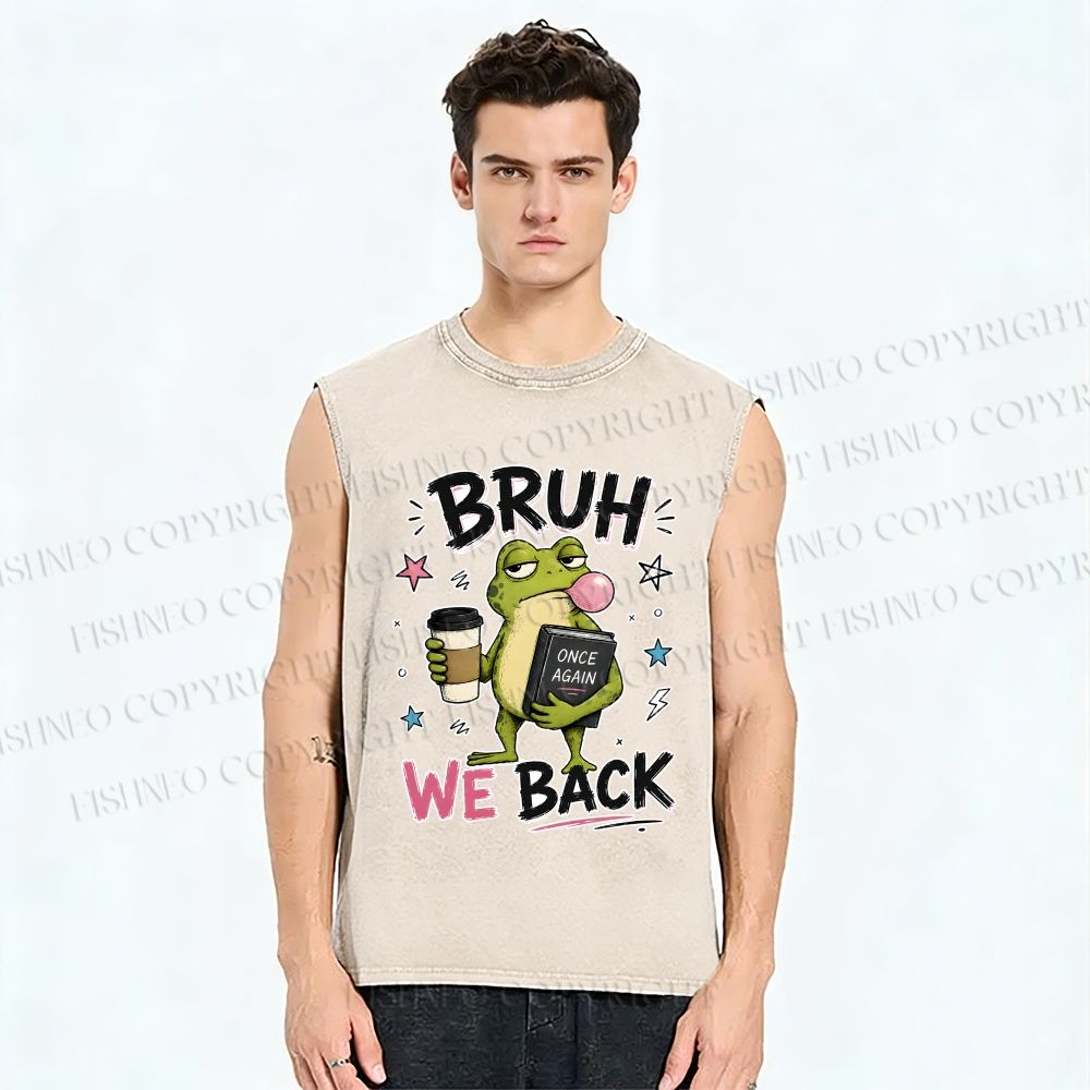 Unisex Bruh Frog We Back Printed Washed Tank Top
