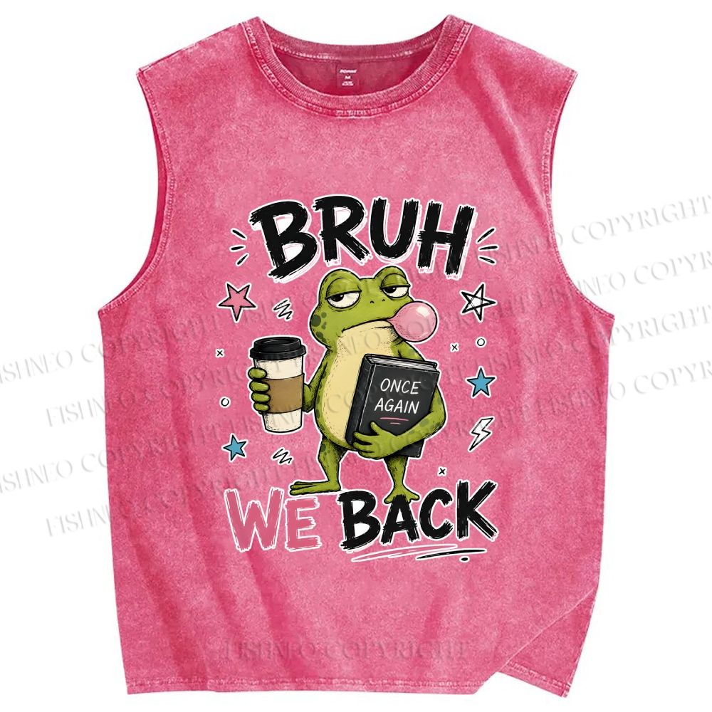 Unisex Bruh Frog We Back Printed Washed Tank Top