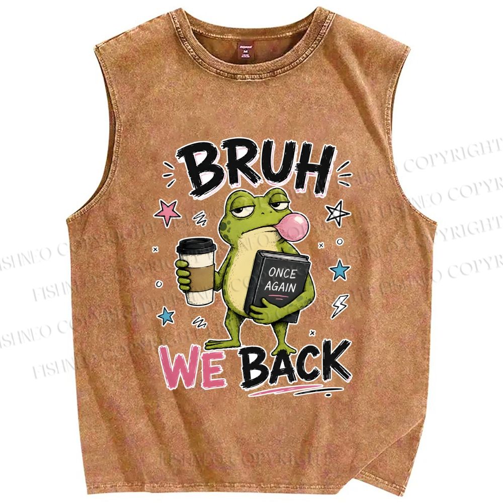 Unisex Bruh Frog We Back Printed Washed Tank Top