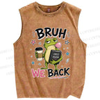 Unisex Bruh Frog We Back Printed Washed Tank Top