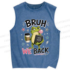 Unisex Bruh Frog We Back Printed Washed Tank Top