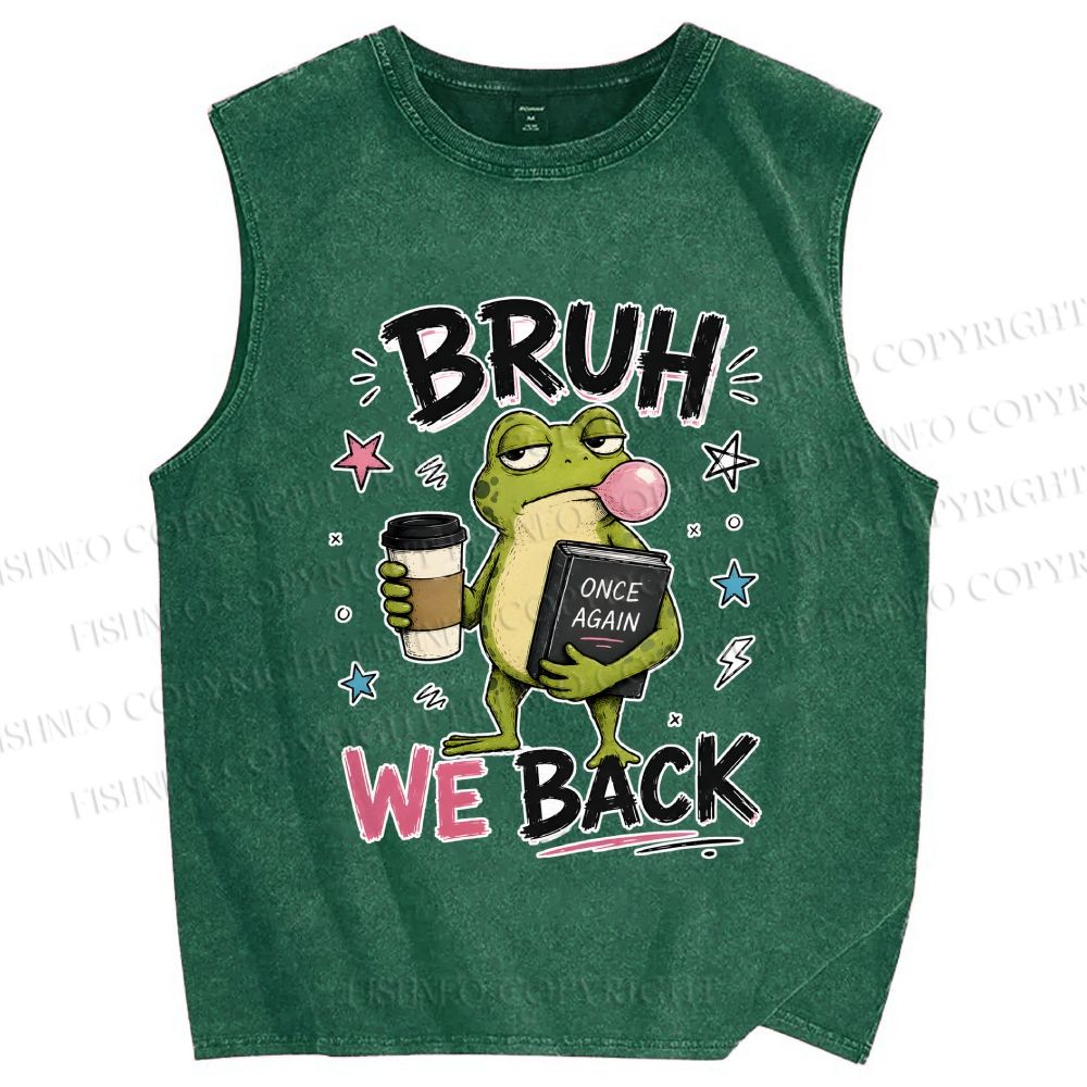 Unisex Bruh Frog We Back Printed Washed Tank Top