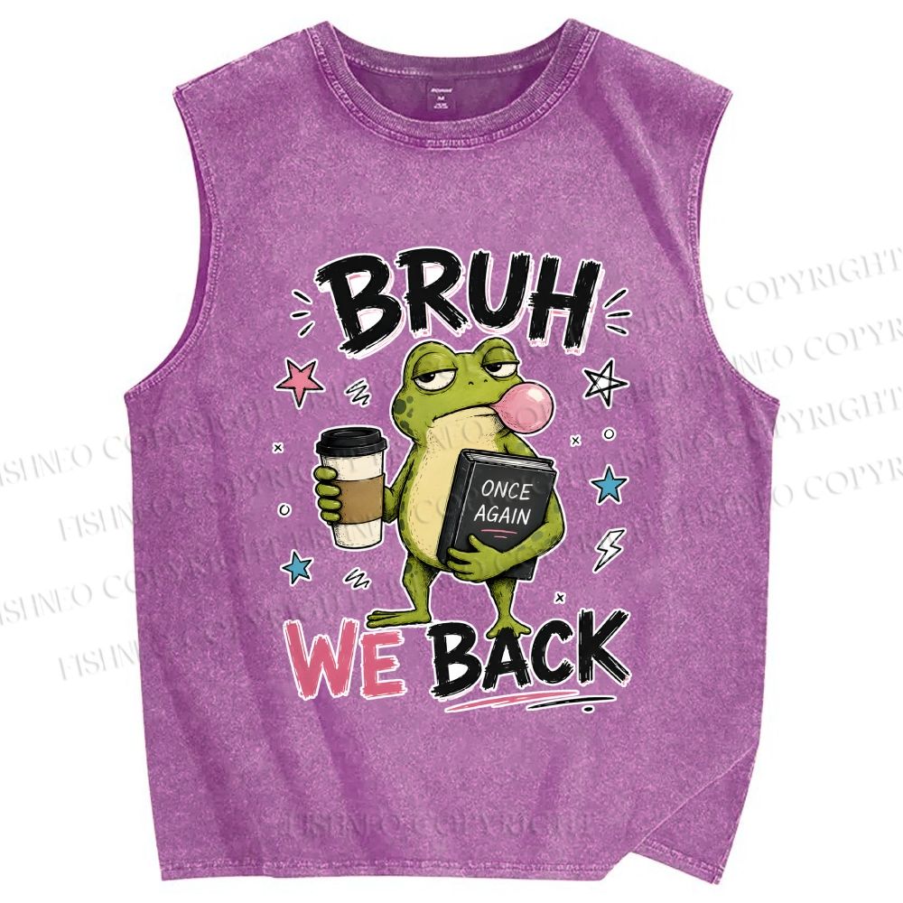 Unisex Bruh Frog We Back Printed Washed Tank Top