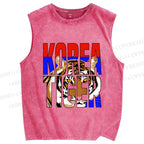 Unisex Korea Tiger Printed Washed Tank Top