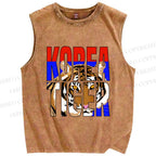 Unisex Korea Tiger Printed Washed Tank Top