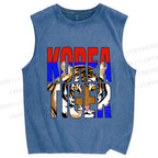 Unisex Korea Tiger Printed Washed Tank Top