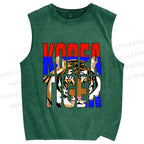 Unisex Korea Tiger Printed Washed Tank Top