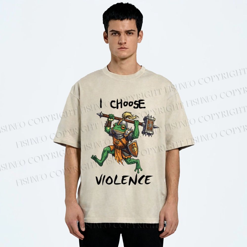 Unisex I Choose Violence Frog Printed Washed Tee